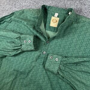 VTG Wah Maker Shirt Mens XL Green Geometric Print Band Collar Frontier Western